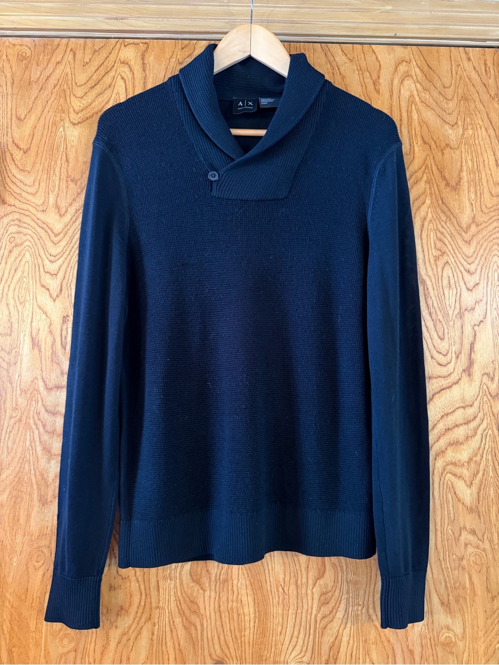 A|X Armani Exchange Men's Black  Shawl Collar Sweater